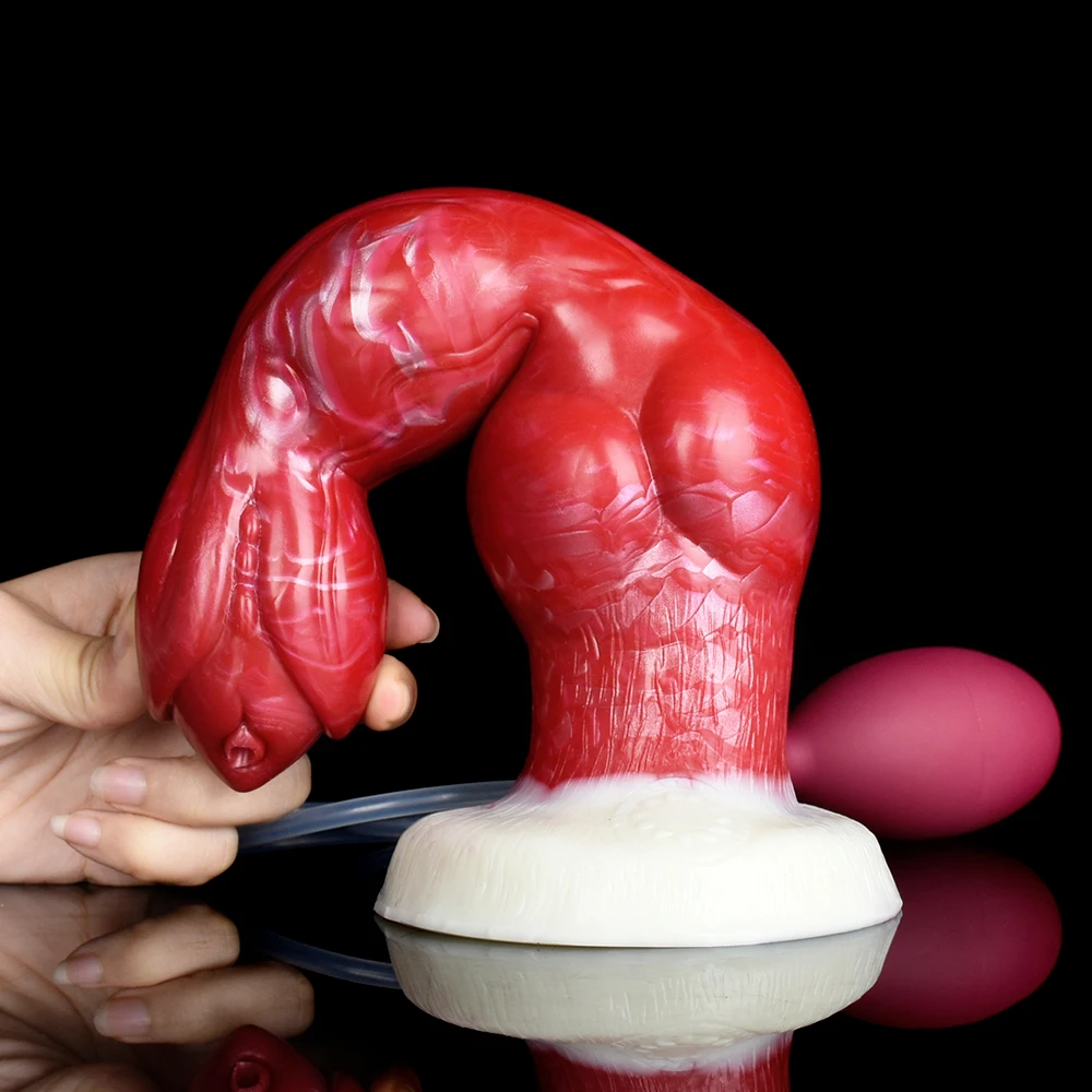 Esguichando Dog Knot Dildo com Ventosa para Casais Hands-Free Play, Grande Brinquedo Do Sexo De Silicone, Ejaculação, N-HFZS5048