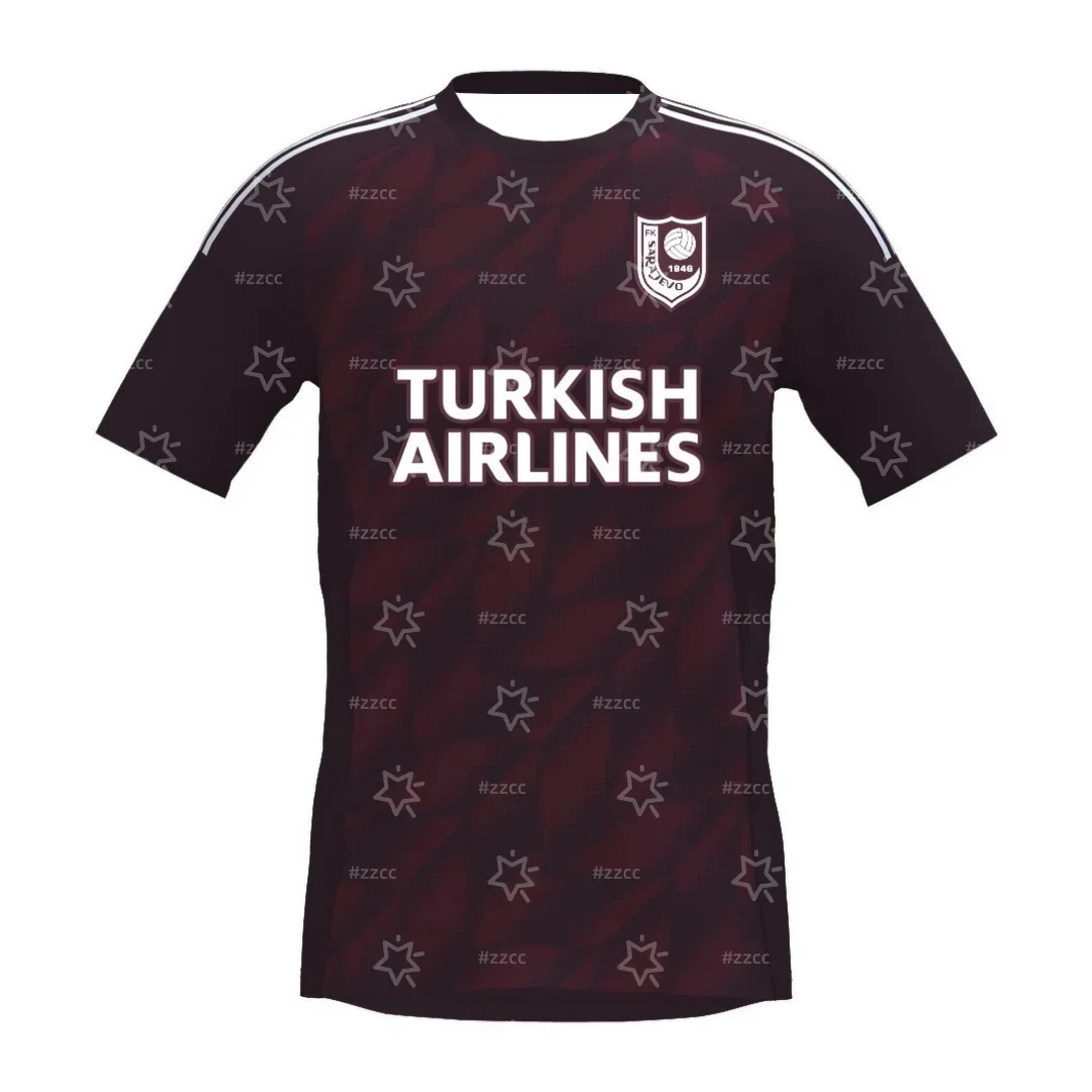 25-26 البوسنة والهرسك الدوري الممتاز Sarajevo المنزل لكرة القدم جيرسي الخريف الرياضة الجافة بسرعة تي شيرت رجالي ملابس الأطفال #3