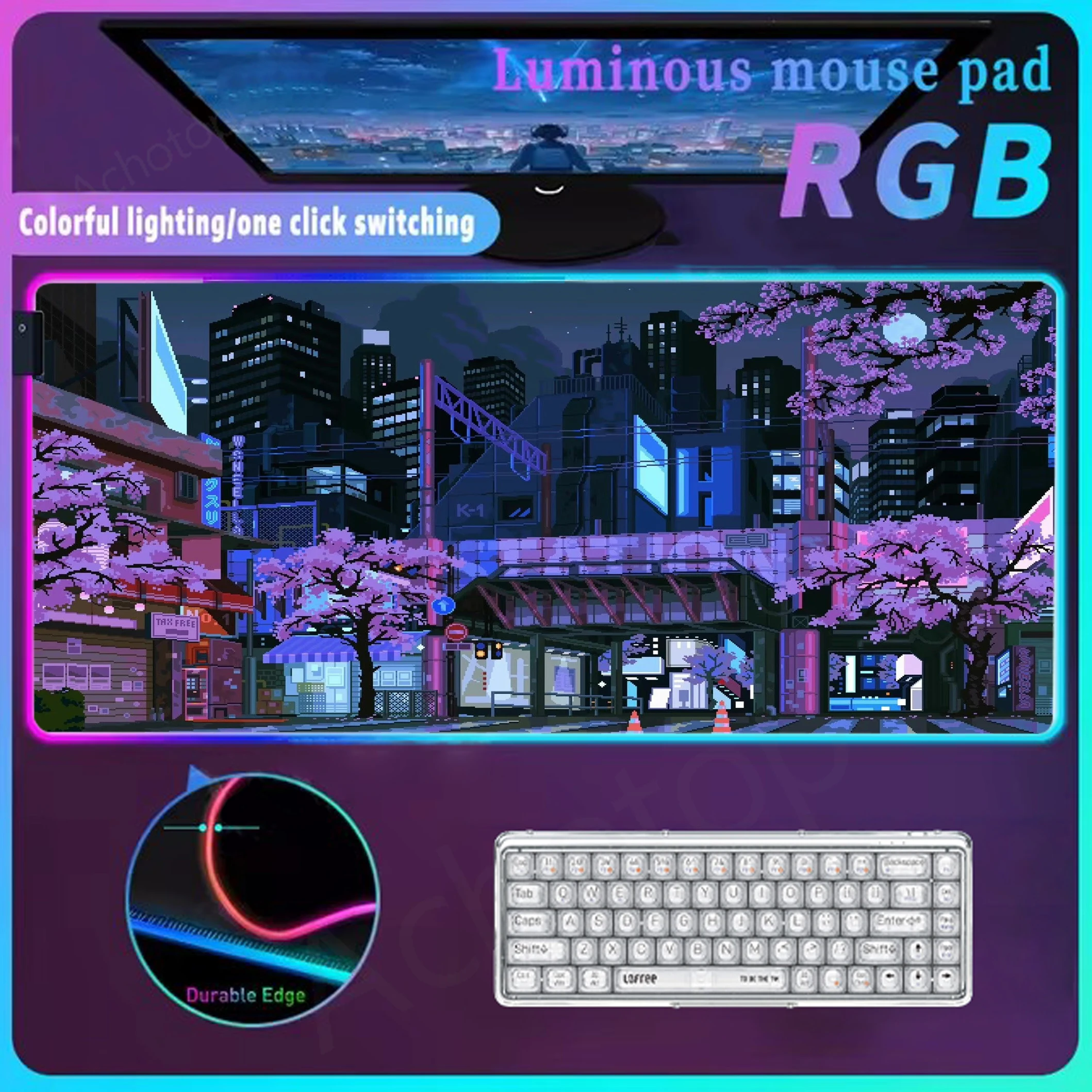 

Neon City Mousepad Rgb Desk Mat Glow Personality Mouse Pad Computer Gamer Tapis De Souris Xxl Pixel Japan Street Led Mouse Mat