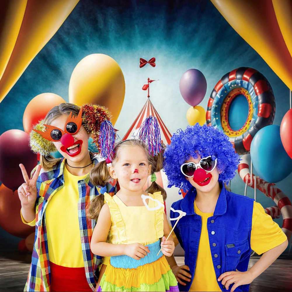 Circus Baby 1st Birthday Party การถ่ายภาพฉากหลังบอลลูนที่มีสีสันสวนสนุก Carousel Carnival พื้นหลัง Photo Studio