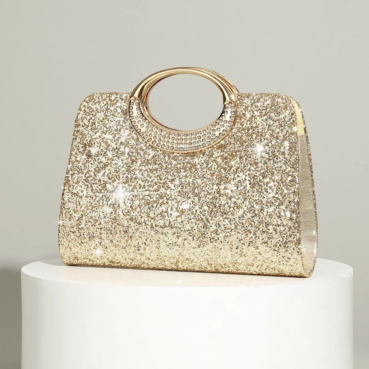 Vintage Big Ring Handbag Texture Glitter Fashion Trend Handbag Women's Bag