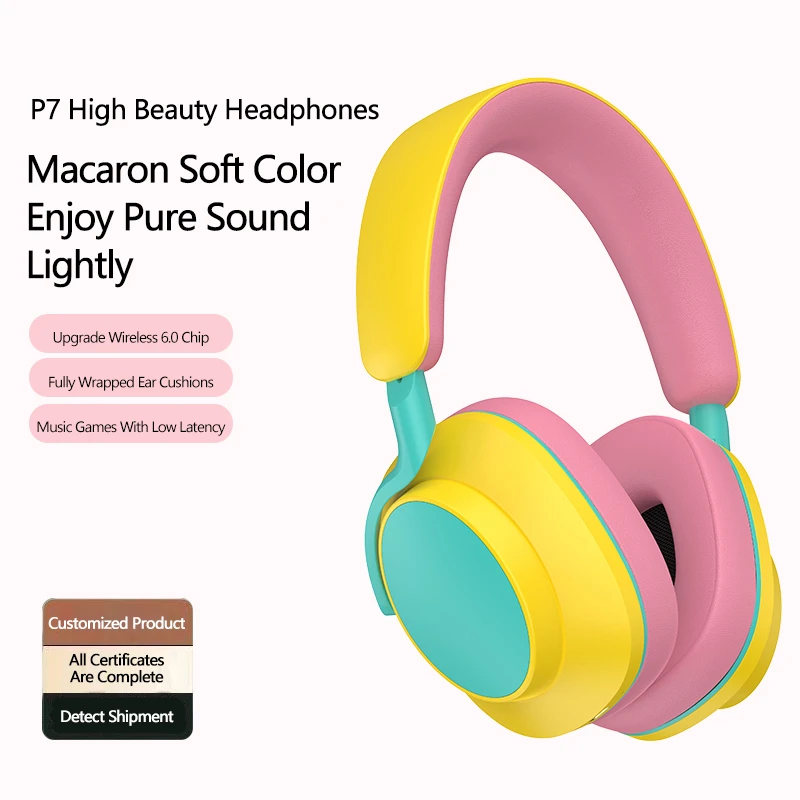 Wireless Bluetooth 6.0 Over-Ear Headphones Noise Cancelling Hi-Fi Stereo Bass Comfortable Earmuffs Dopamine Color Headset