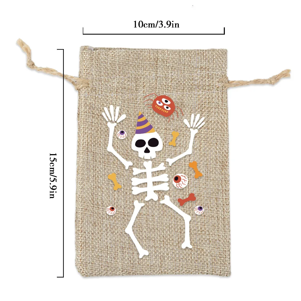 50Pcs/lot 10*15cm Pumpkin Ghost Skull Printed Drawstring Linen Pouches Halloween Children's Party Gifts Storage Bags
