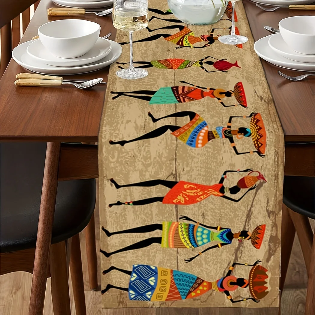 An African cultural table flag, ancient Egyptian style polyester table flag, farmhouse dining table and coffee table decoration