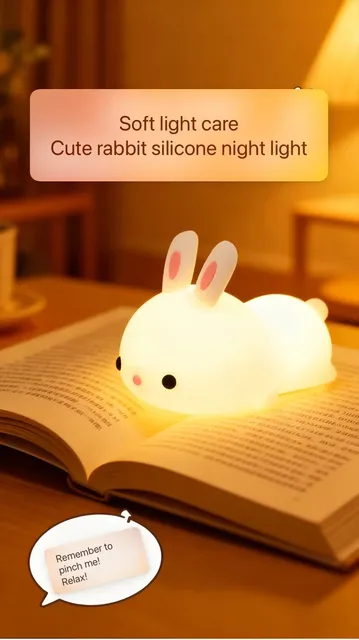 Luminária Noturna LED RGB com Sensor de Toque em Formato de Coelho, Colorida, Recarregável via USB, de Silicone, para Crianças, Bebês, Brinquedo, Presente de Festival