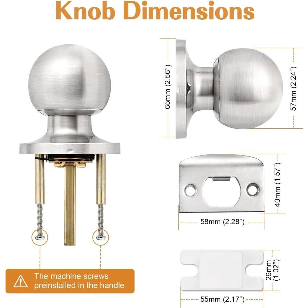 أقفال أبواب مرور بدون مفتاح، مقابض أبواب داخلية من النيكل المصقول، 10 عبوات، مناسبة لأبواب المدخل والخزانة