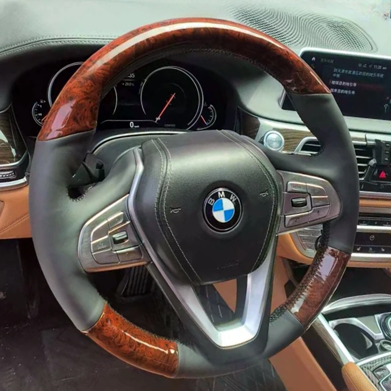 

For BMW G20 G21 G30 G31 G32 X3 X4 G02 X5 G05 X7 G07 Z4 Hand-stitched peach wood grain Genuine Leather Car Steering Wheel Cover