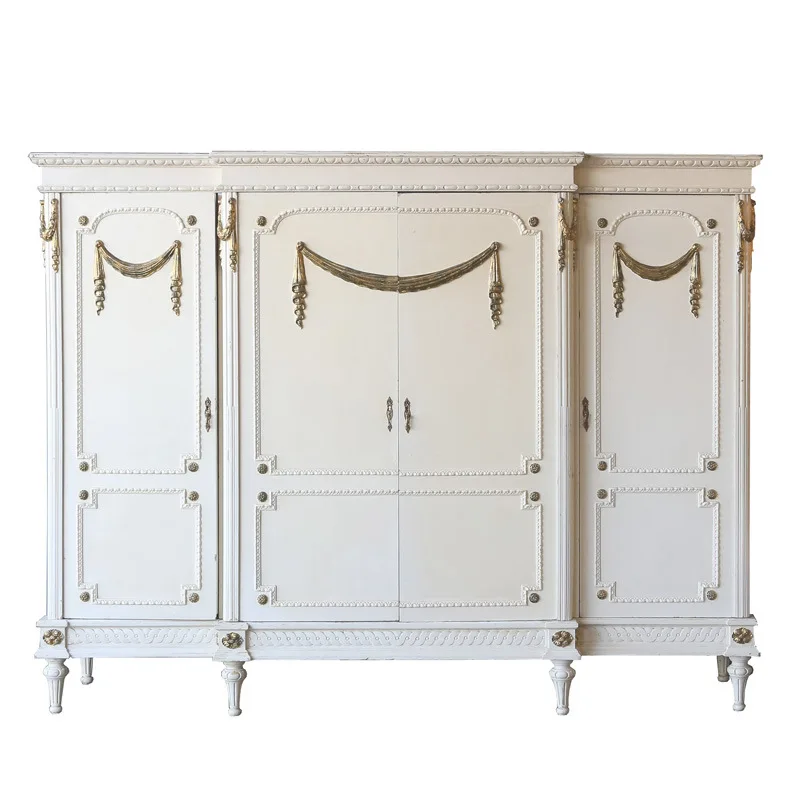 All solid wood American pastoral style country carved quality solid wood wardrobe French court bedroom retro furniture