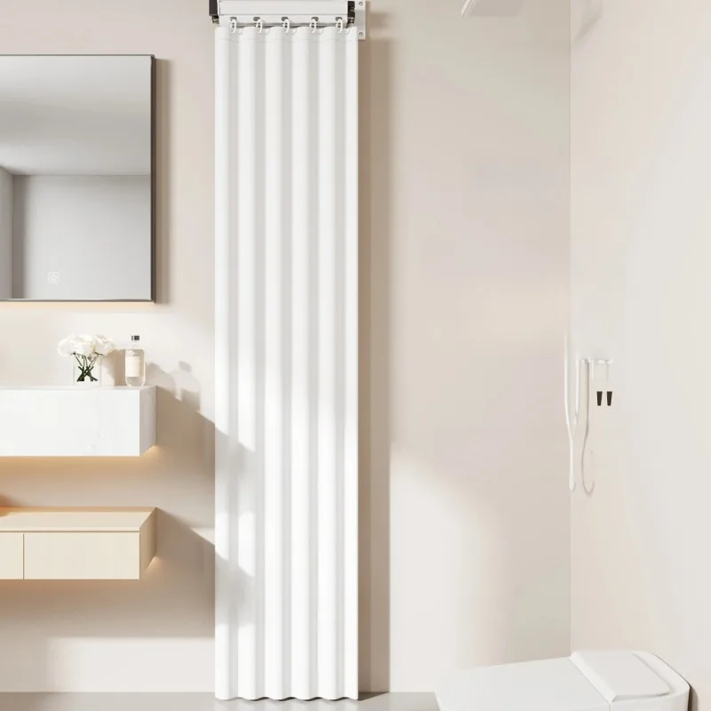 ‌Luxury Foldable Shower Curtain - No Drill Disappearing, Thermal Waterproof for Wet Dry Separation, Magnetic Anti-Leak
