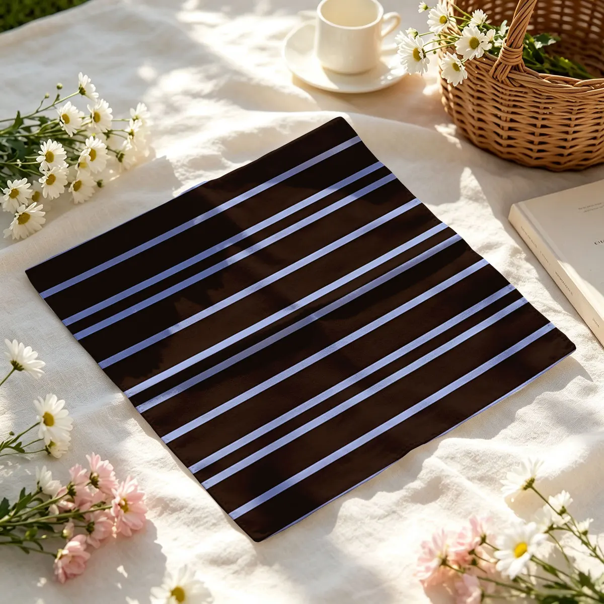 Brown Blue Stripes Bandana Paisley Headbands Hip Hop Kerchief Outdoor Unisex Headband Wrist Wraps Face Mask Handkerchief view 2