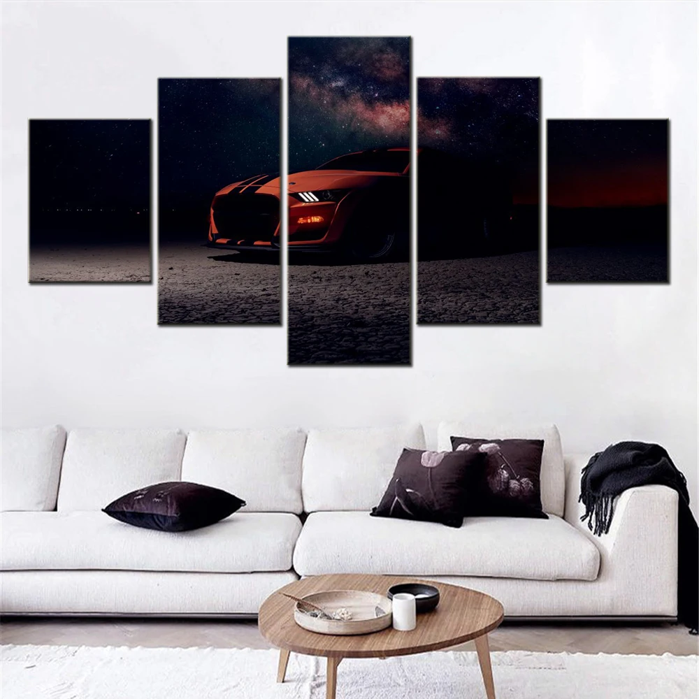 5 Pieces Canvas Wall Arts Cars Poster Painting Ford Mustang Shelby GT500 Wallpaper Home Decor Modular Picture Print Living Room