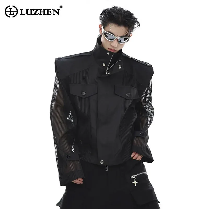 

LUZHEN Trendy Streetwear Mesh Splicing Design Solid Color Sunscreen Clothing Men's 2025 New Handsome Personalized Jacket JY2871