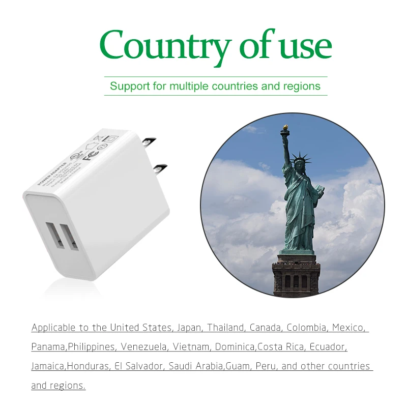 US Travel Wall Adapter 2A USB Charger Fast Charging Electrical Socket Japan Thailand Canada US Plug Adapter Mobile Phone Charger