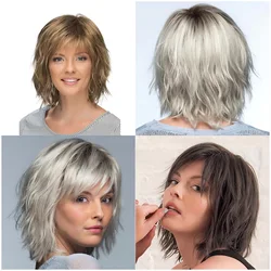 Peluca de cabello rizado corto con degradado de oro blanco para mujer, nuevo estilo europeo y americano, pelucas de cabello rizado con cabeza bob a la moda