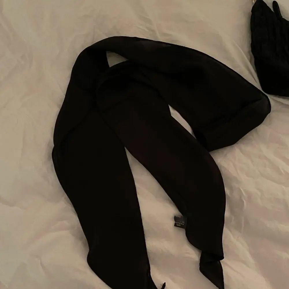 로맨틱 분위기 프렌치 우아한 단색 좁은 롱 실크 스카프, 빈티지 샴페인 부드러운 타이 헤어 리본, 헤어 액세서리