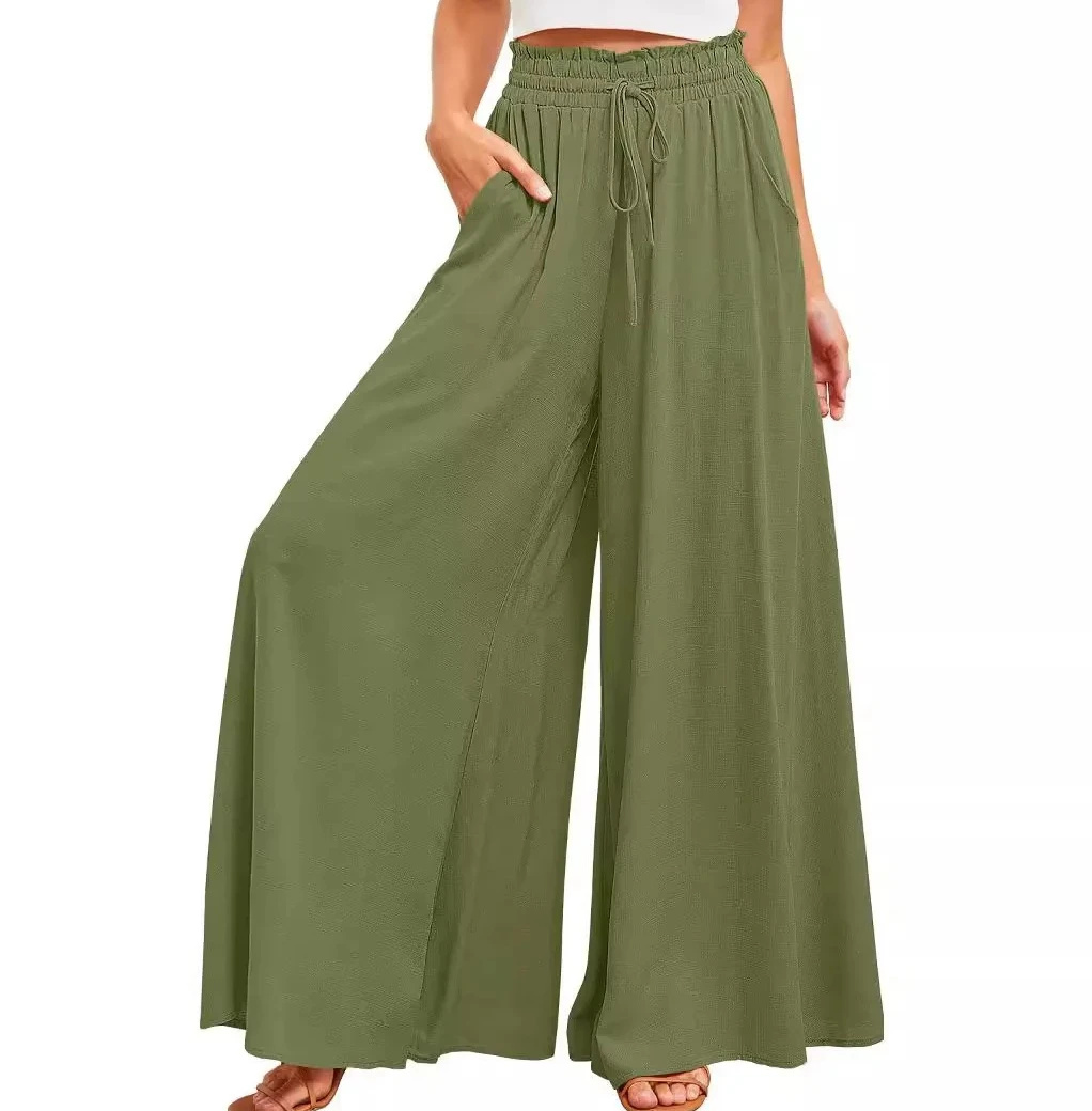 

Женские широкие брюки с высокой талией, длинные брюки-кюлоты с эластичной резинкой на талии, мягкие струящиеся брюки, повседневный городской стиль