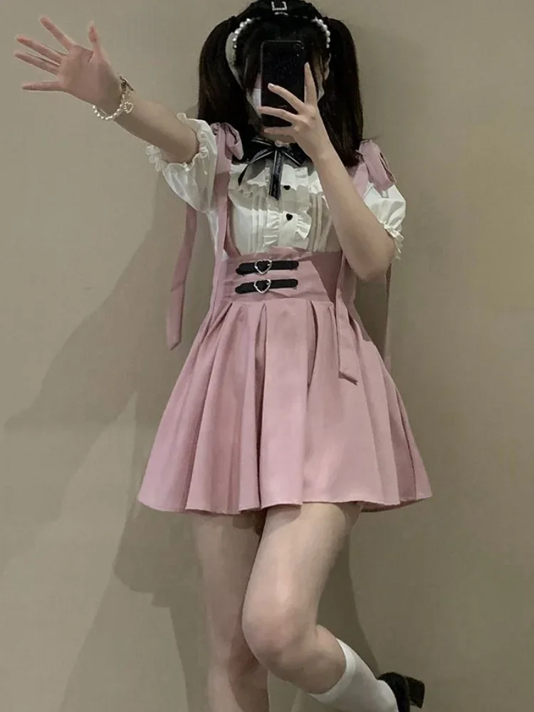 Japanse Lolita Hoge Taille Mini Jarretel Rokje Y2k Esthetische Zoete Vrouwen Solid Streetwear Gothic Jk Saia Feminina Harajuku Jupe