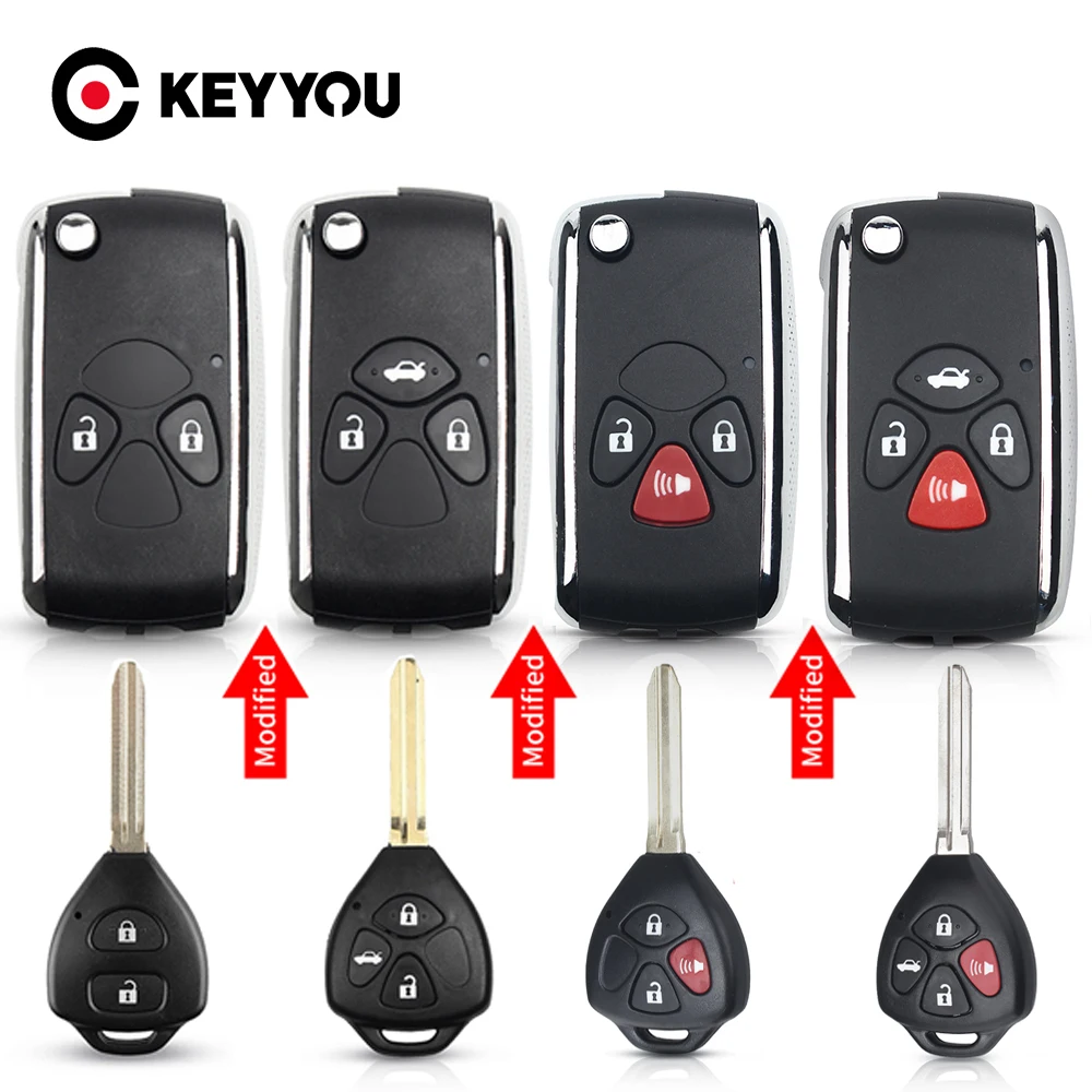 KEYYOU modificato Flip Car Remote Key Case per Toyota Avlon Crown Corolla Camry RAV4 Reiz Yaris Prado 2/3/4 Button Key Shell Toy43