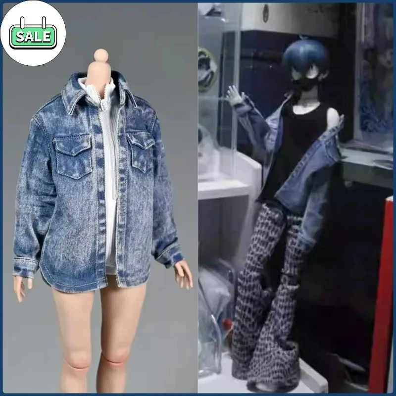 Escala 1/6, soldado feminino, tendência, solto, casaco de trabalho, camisa jeans lavada para figura de ação de 12 polegadas, acessórios, corpo diy