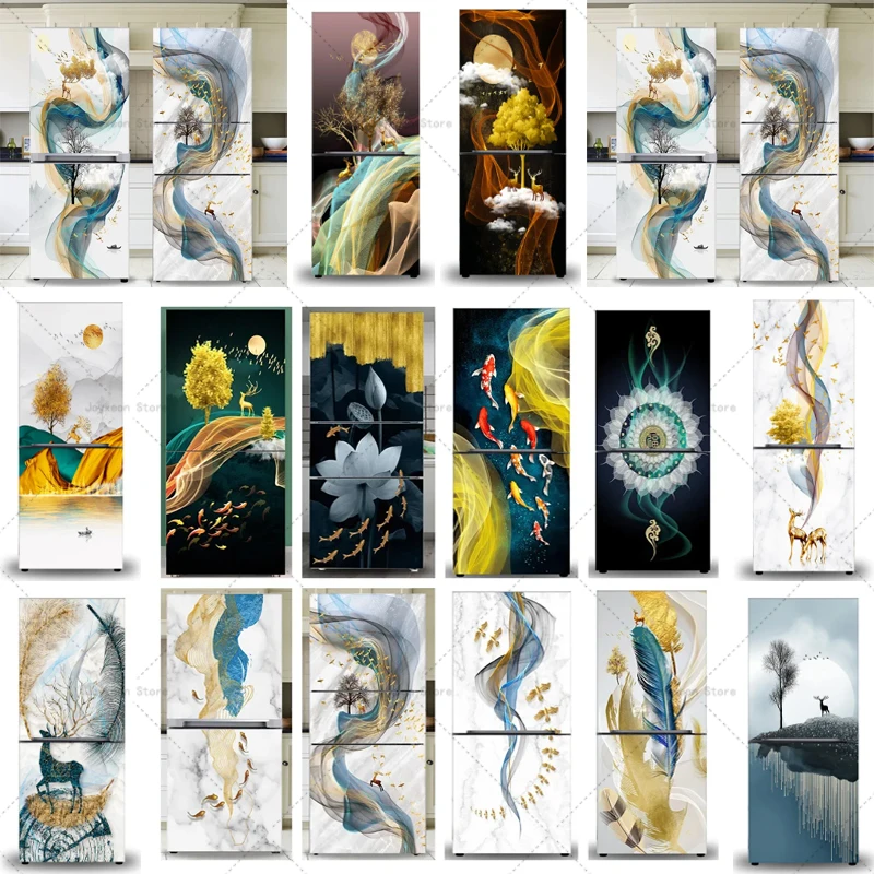 

Light Luxury Style Art Mural Refrigerator Magnet Full Film Wallpaper Vinyl Waterproof Removable Refrigerator Magnet Door Cover