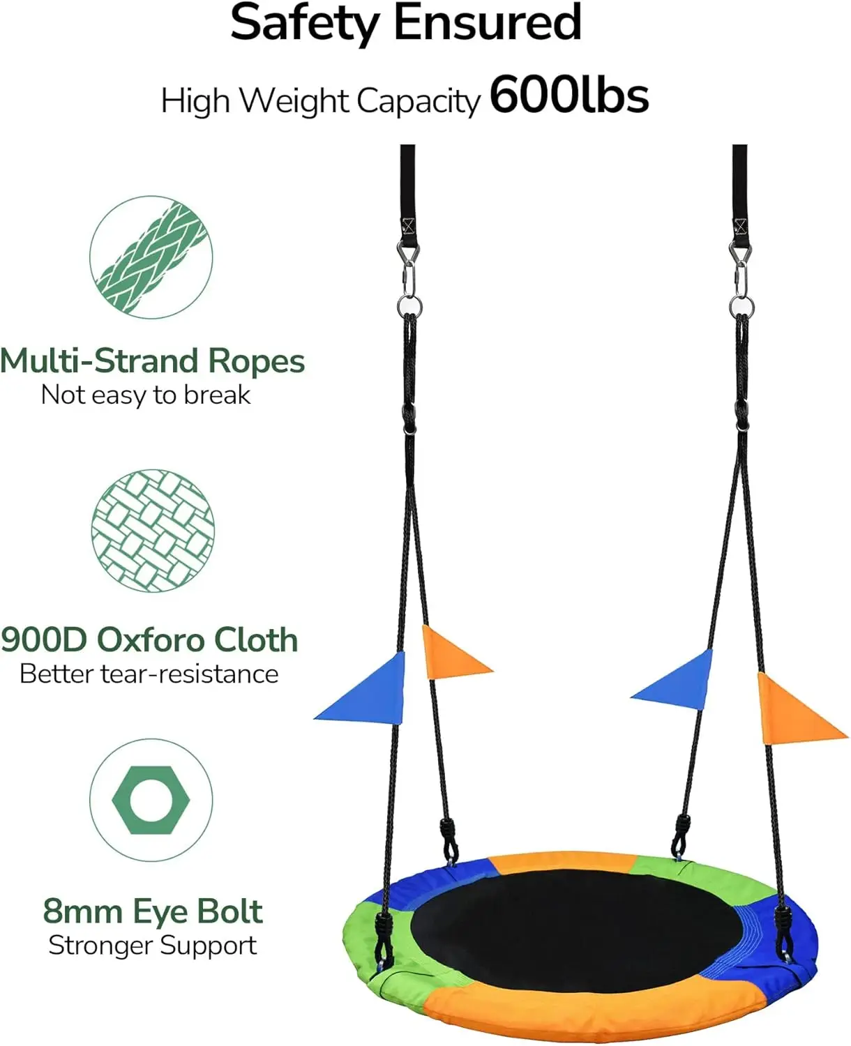 500lbs Capacity Flying Saucer Swing Set with Heavy Duty A-Frame Metal Swing Stand, Full Steel, Outdoor for Kids