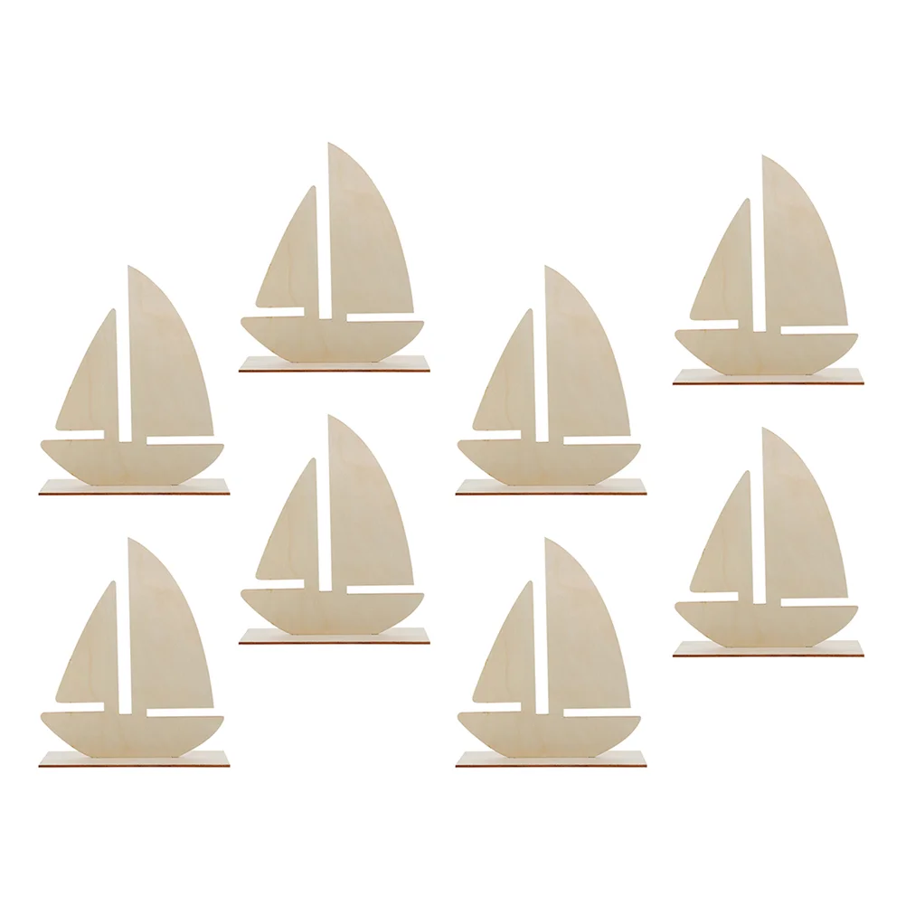 8 Pcs Wooden Sailing Ship Model Ocean Beach DIY Decorations Paintable Boat Sailboat Colored Clay Crafts for Kids Nautical Child