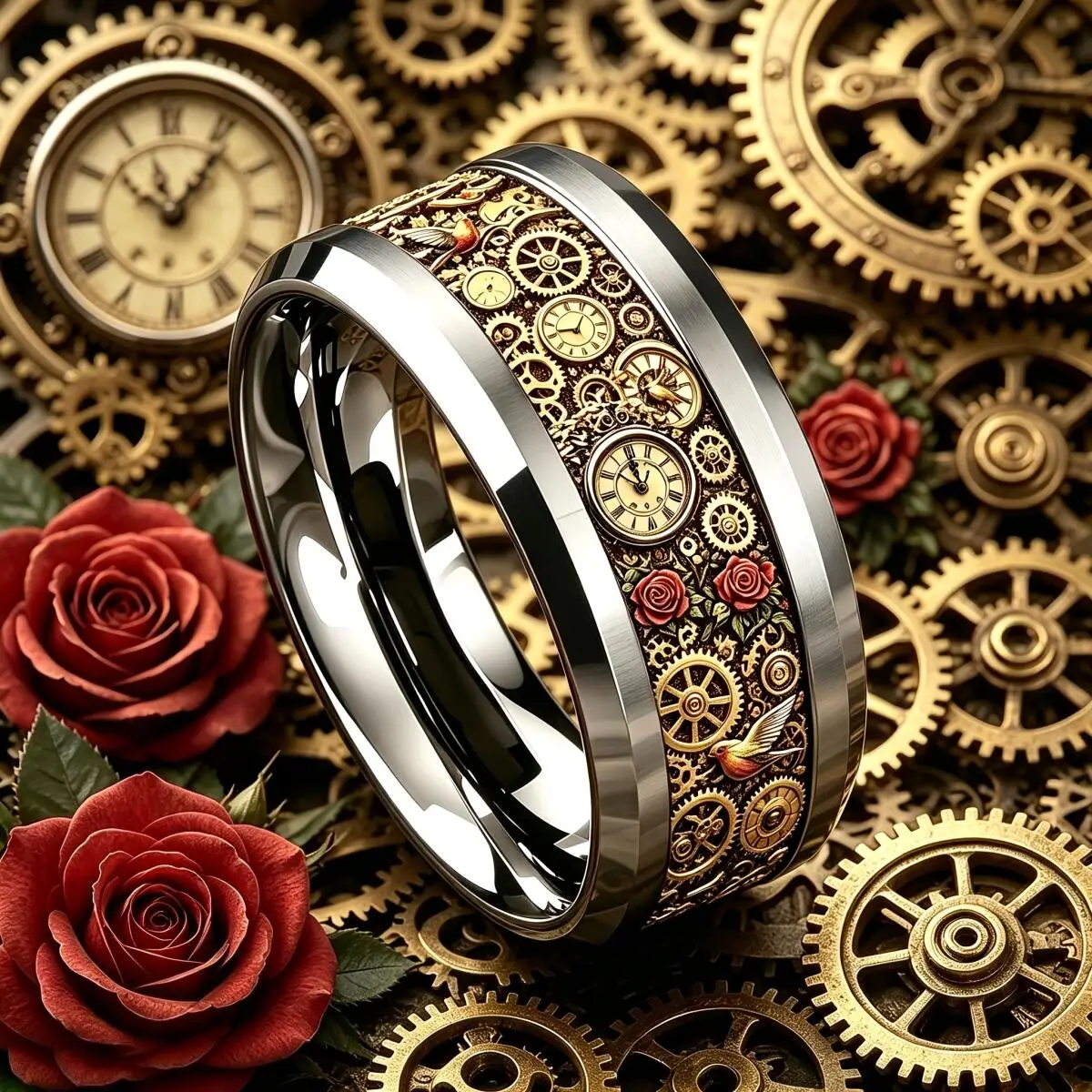 Vintage Steampunk Mechanical Gear Clock Rings for Men Silver Color Stainless Steel Ring Retro Rock Biker Jewelry Gift Wholesale - view 4