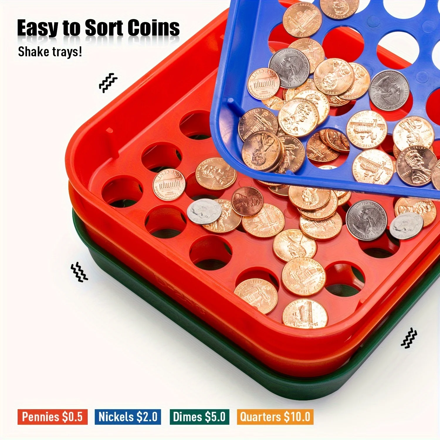 ABA Coin Sorters Tray & Coin Counters -4 Color-Coded Coin Sorting Tray 100 Assorted Flat Coin Roll Wrappers For US Coins