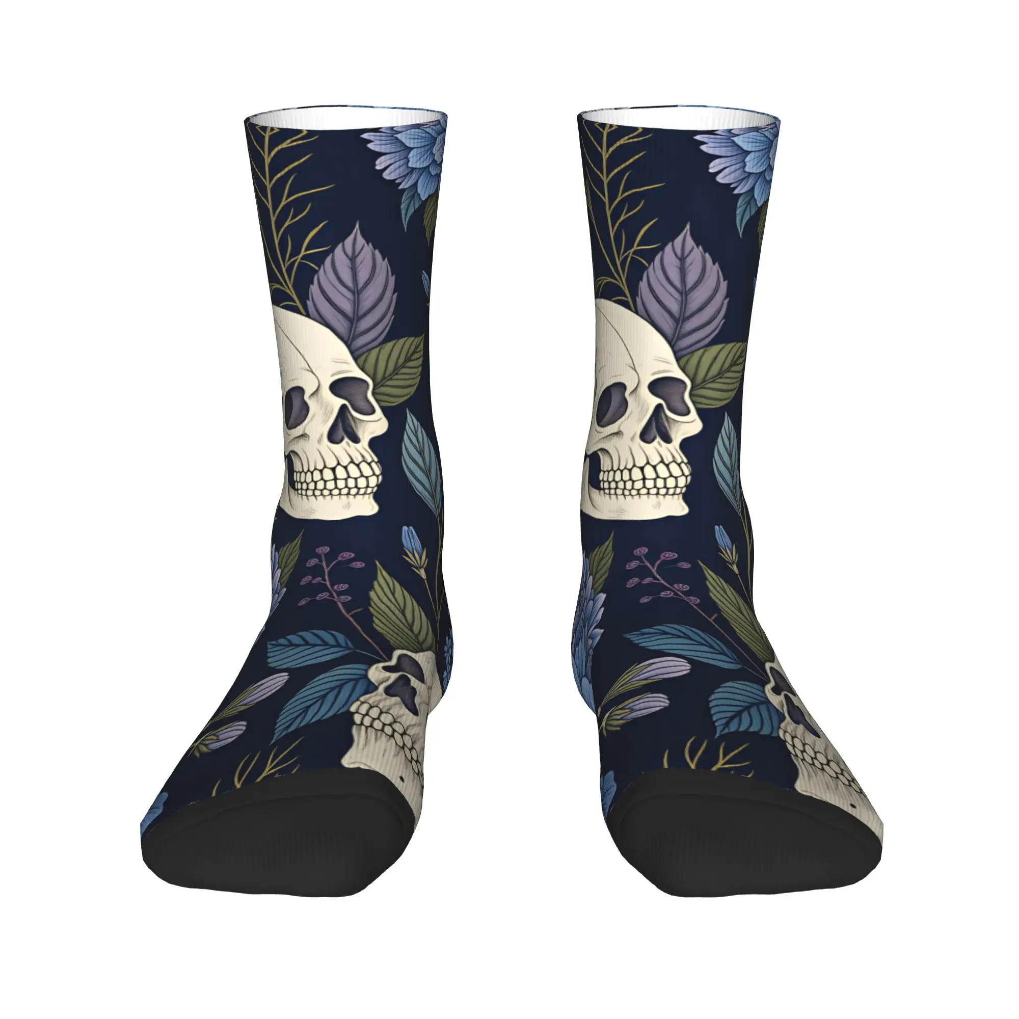 Skull Blue Hydrangea Floral Seamless Pattern Socks  Pattern Stockings Anti Skid Men Socks Quality Spring Fashion Sports Socks