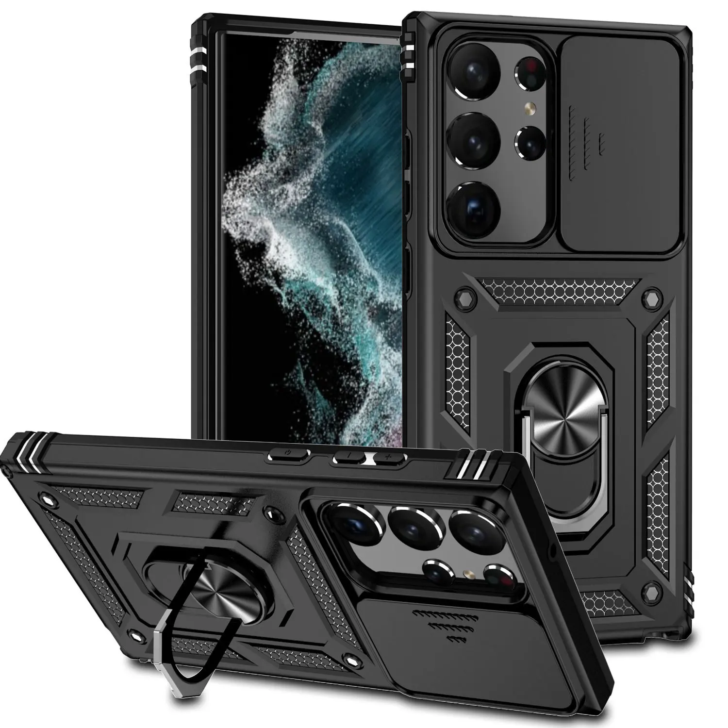 Magnetic Case for Samsung Galaxy S25/S25 Plus/S25 Ultra – Slide Camera Cover, HD Screen Protector, Military Grade Kickstand