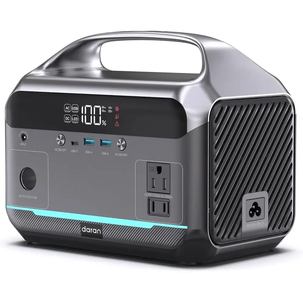 

Компактная портативная электростанция 600 Вт, емкость 288 Вт·ч, двойные AC/DC выходы, быстрая зарядка, опциональный 7-портовый USB-хаб