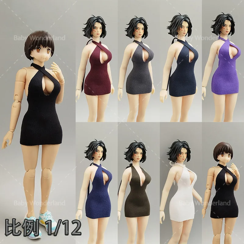 

1/12 Scale Strap Revealing Chest Suspender Sexy Short Skirt Clothing Model Accessories Fit 6"BJD Female Soldier Figure Doll Body