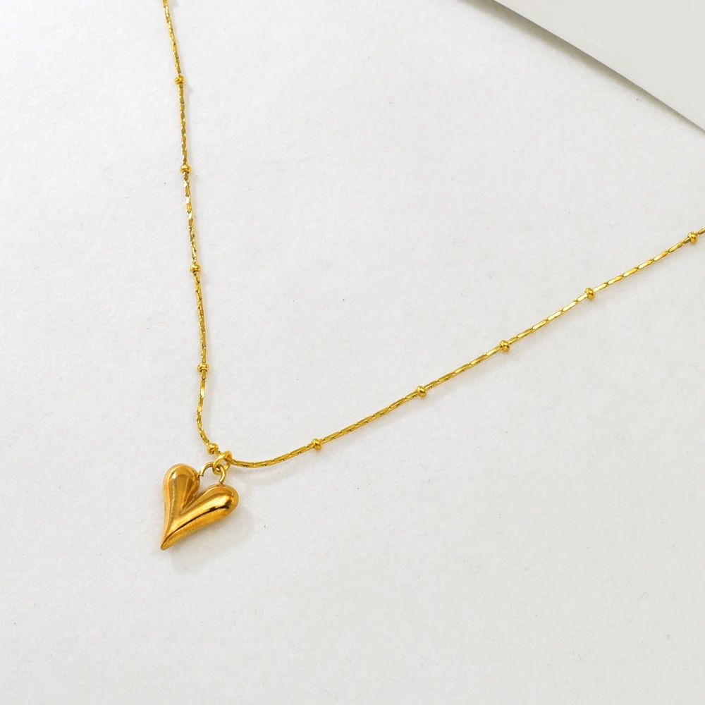 L255 Short heart-shaped three-dimensional beaded necklace, snake bone chain, collarbone chain, stainless steel jewelry