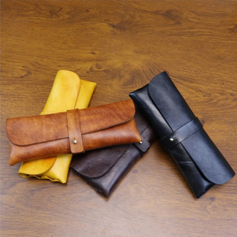 

Портативный винтажный длинный кошелек из кожи растительного дубления, универсальный пенал, большая вместительная сумка для канцелярских принадлежностей для очков