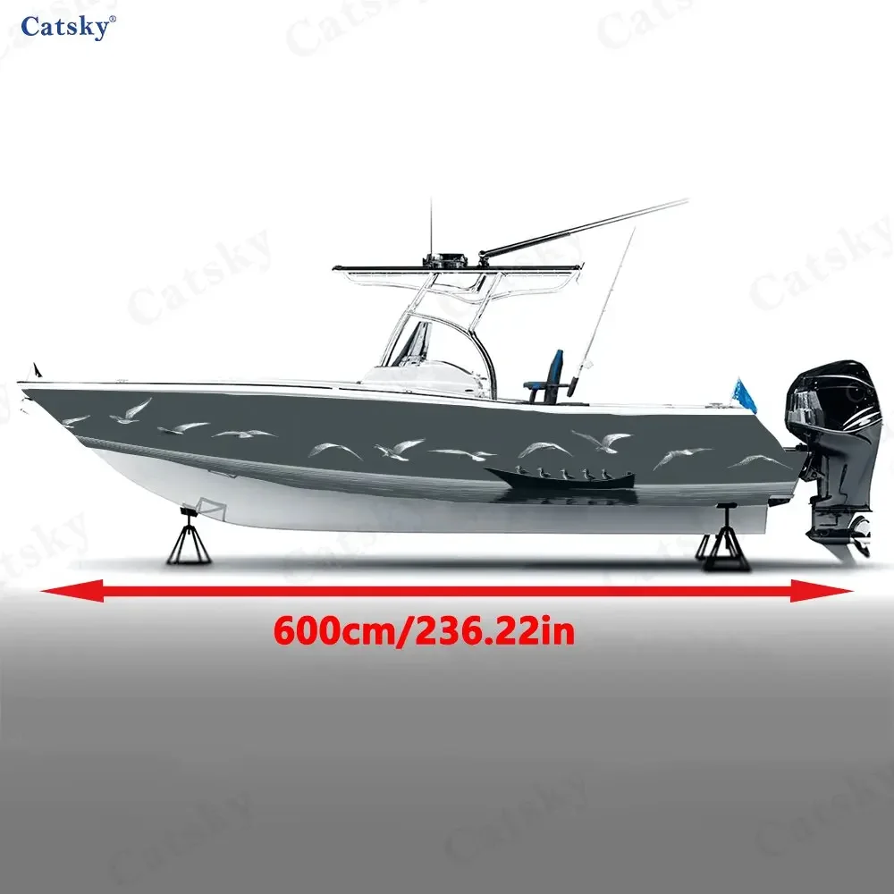 2Pcs Birds Chasing Waves Boat Stickers, PVC Waterproof Durable Vinyl Wrap Decals for Fishing Boats, Durable and Stylish Design
