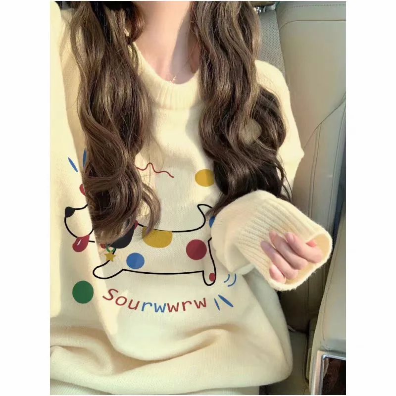 Autumn Winter Fashion Vintage Casual Knitted Sweaters Women Clothing Puppy Jacquard Comfortable Soft Loose Pullovers