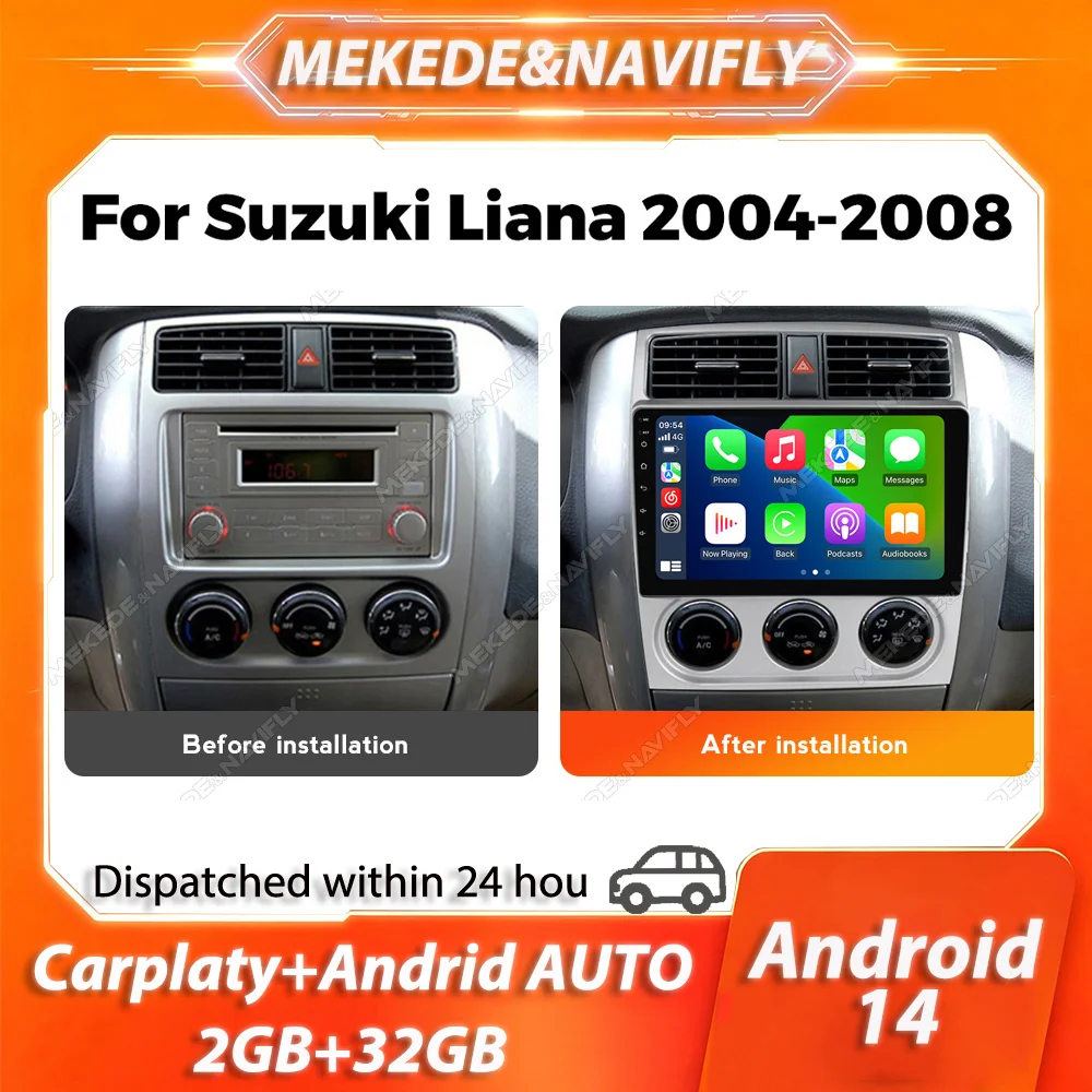 

MEKEDE 2 Din Carplay For Suzuki Liana 2004 - 2008 android 14 Car Radio GPS Navigation autoradio Stereo Intelligent audio system