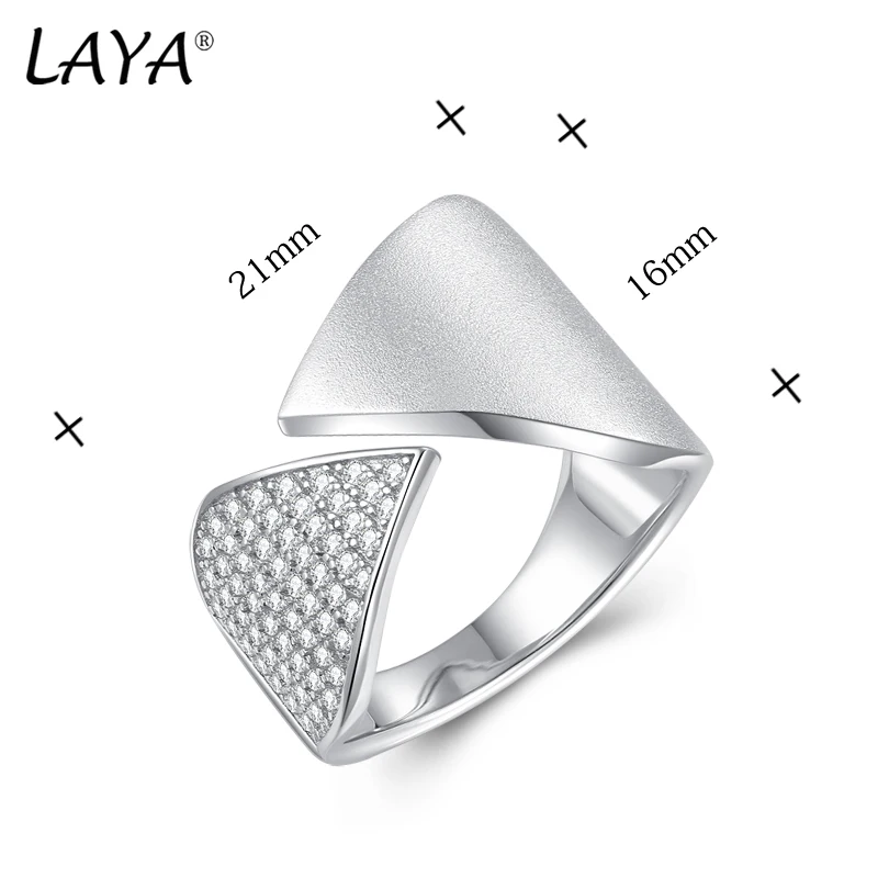 LAYA Real 925 Sterling Silver Shining Zircon Satin Finish Ring Triangle Cross Opening Ring Creative Handmade Luxury Fine Jewelry