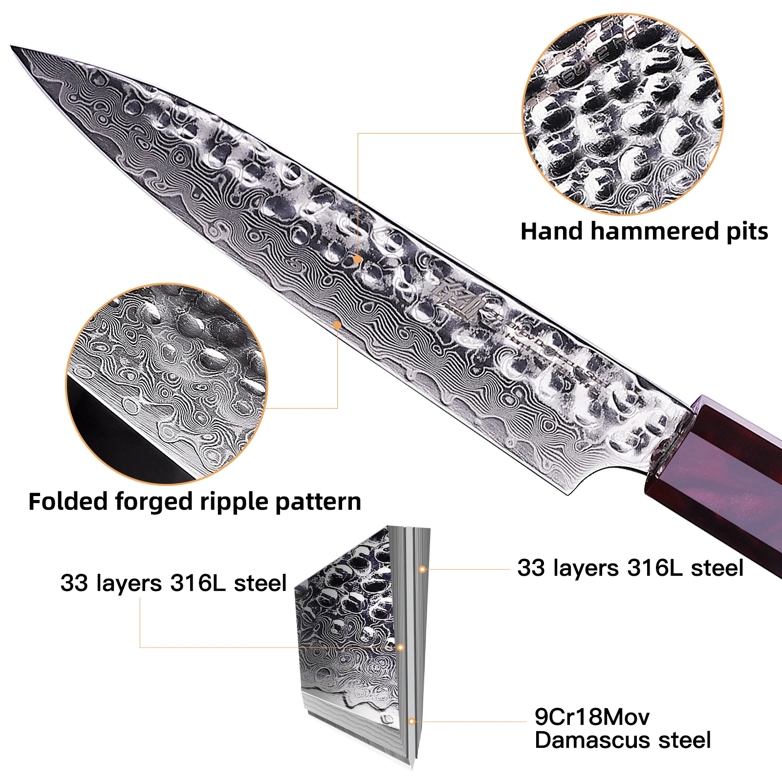 FINDKING Eternity Series 5 Inch Fruit Knife 9Cr18MoV 67 Layers Damascus Steel Blade Resin Handle Kitchen Utility Paring Knife