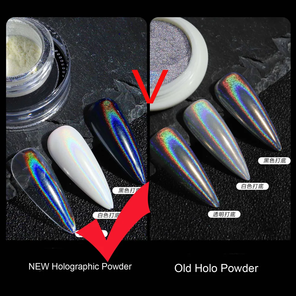 1 Frasco de Brillo Láser Universal para Uñas, Polvo Holográfico Transparente, Brillo Mágico Aurora Espejo, Pigmento para Gel UV 5