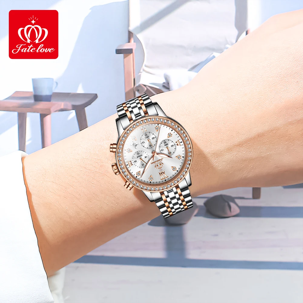 FATELOVE A881 Women Watch Original Watch Waterproof Luminous Ladies Watch Multifunctional Chronograph Diamond Scale Reloj Mujer