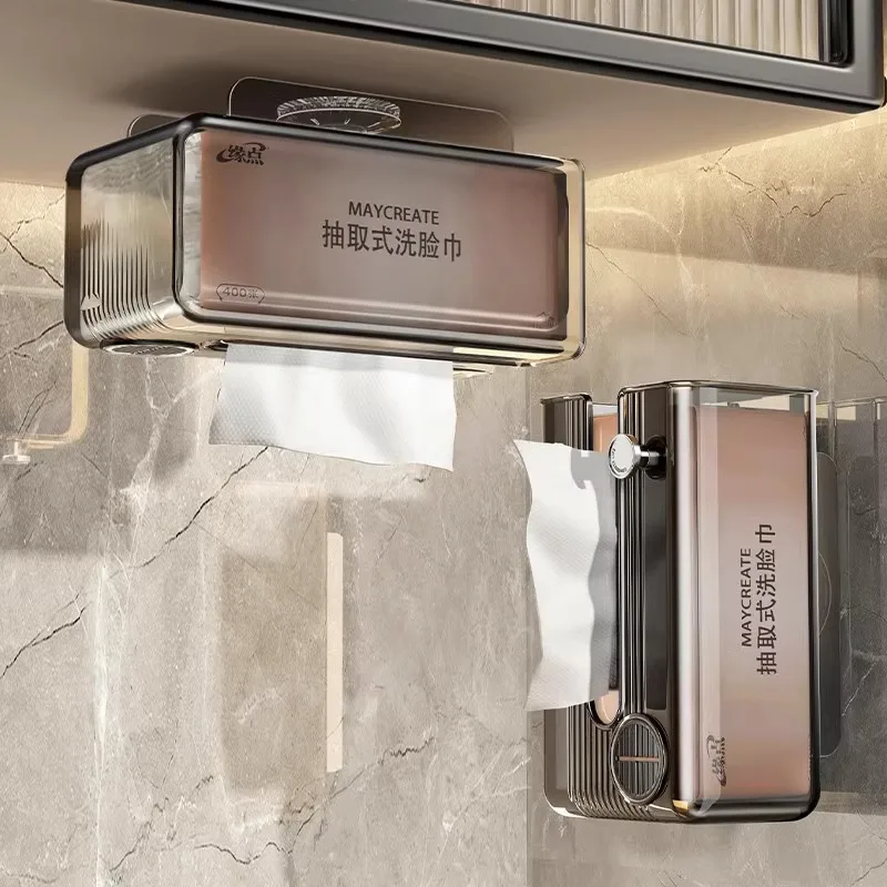 吸盤式トイレットペーパーボックス壁掛け浴室タオル収納ホルダーペーパータオル引き出し家庭用キッチン収納ラック