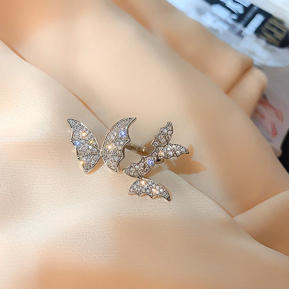 

Butterflies Opening Ring Alloy Rhinestone Finger Ring Jewelry for Women Girls Wedding Banquet Party Gift Butterflies Rings