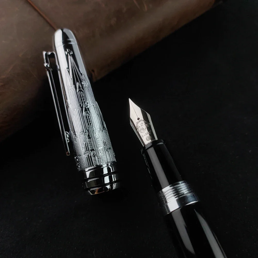 New For BooKer.Cr Original Metal Resin Fountain Pen Exquisite carving design Business Office Student Stationery Gift for Friends