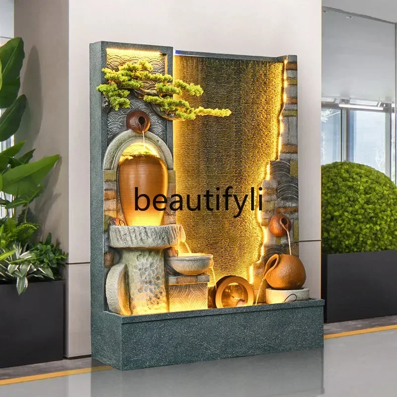 

A15 Water curtain wall fountain rockery flowing water ornament circulating water living room entrance floor