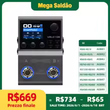 Vista frontal do pedal Valeton GP-50 na cor cinza escuro com dois footswitches e botões de controle de parâmetros