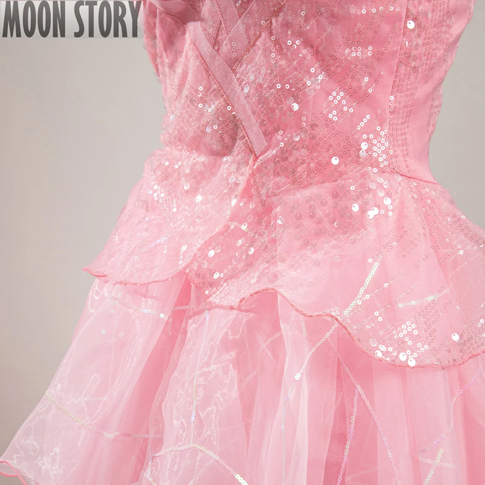 Halloween Carnival Glinda Wicked Cosplay Costume Disguise Pink Princess Chiffon Dress Adult Women Fantasy Outfit
