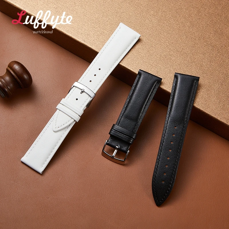 Soft Genuine Leather Watchbands 18mm 20mm 22mm Leather Watch Strap High Quality Black Brown White Universal Wrist Belt Bracelet