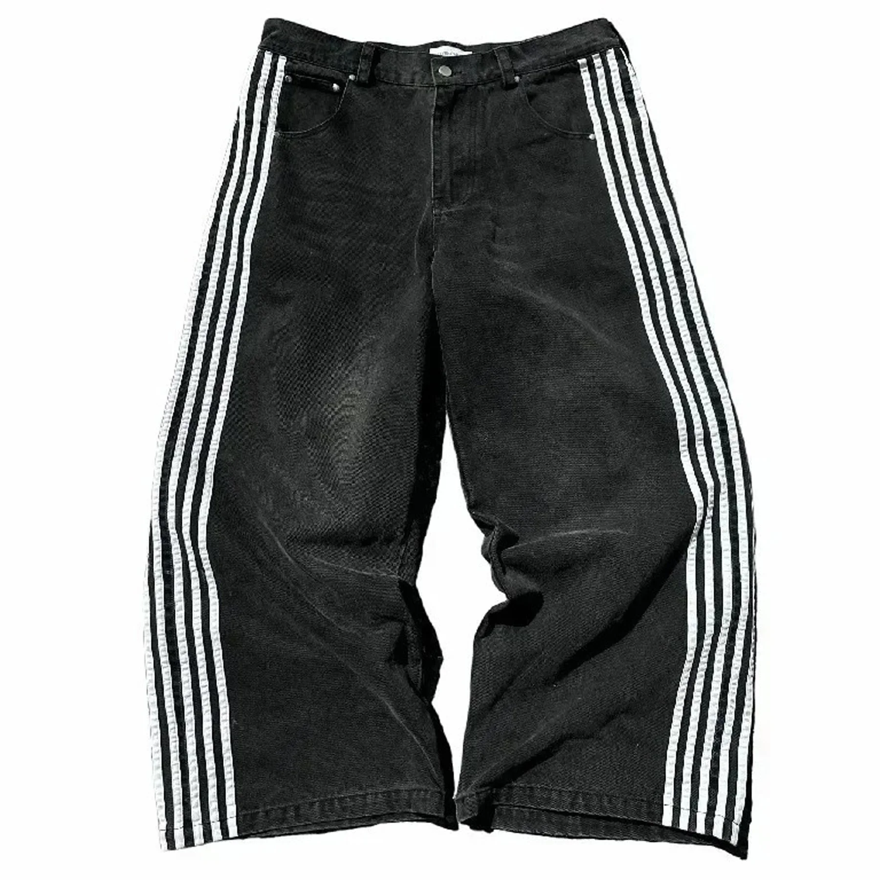 Y2k listrado baggy jeans unissex perna larga calças jeans hip hop streetwear casual de alta qualidade jeans bordados para homens