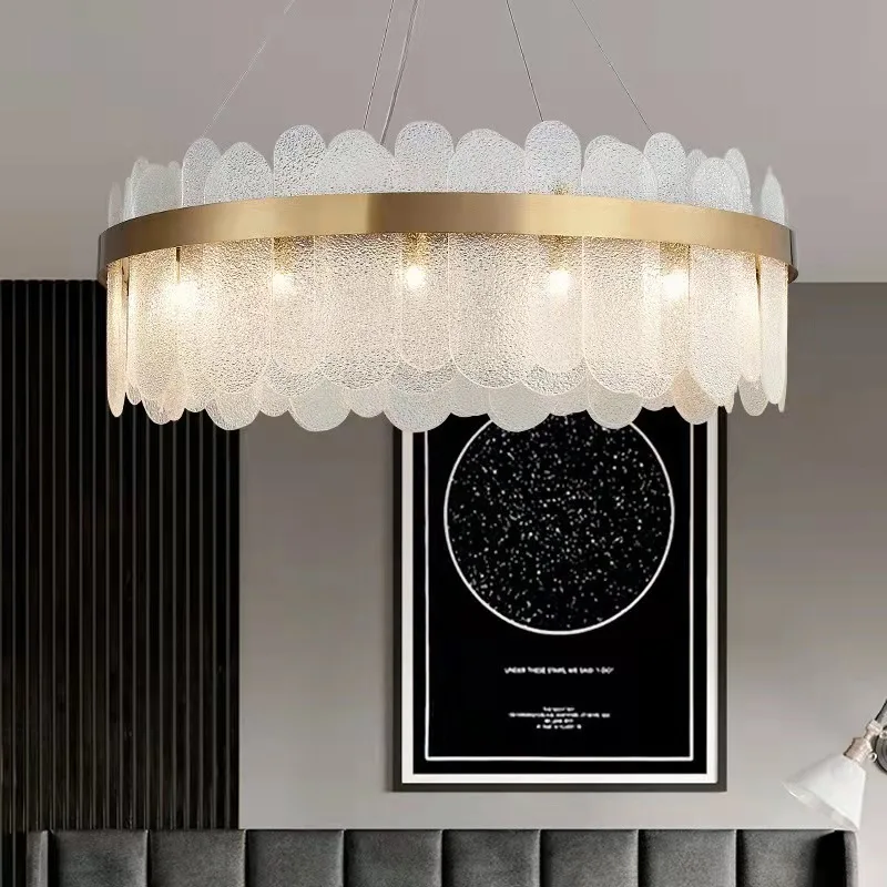 Nordic postmodern imitation copper LED glass chandelier living room atmospheric chandelier light luxury lighting fixture